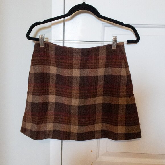 Uniqlo Womens Wool Blend Mini Skirt Dark Brown Plaid Lined Size 6/W27" NWT - Picture 1 of 11